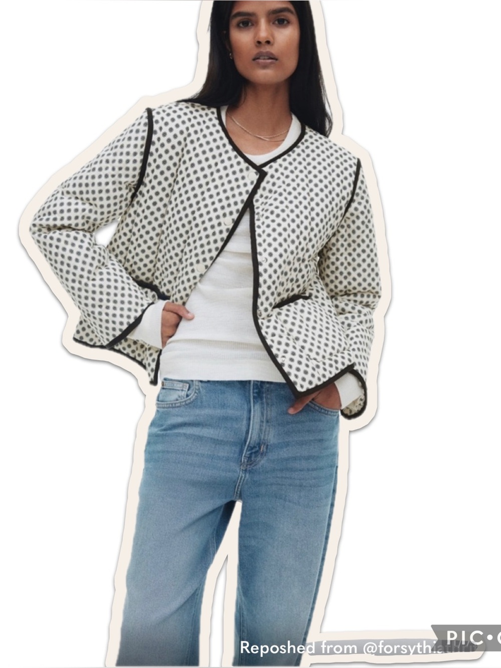 H&M White Quilted Jacket with Black Trim